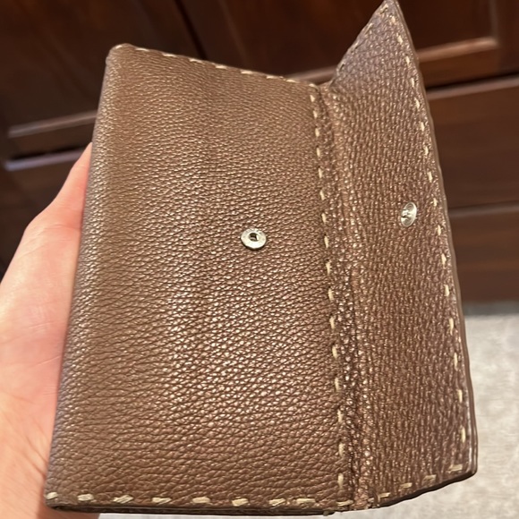 FENDI Long wallet metallic brown leather with grey stitching and silver hardware